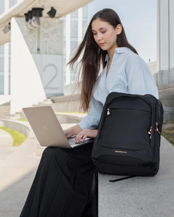LIGHT FLIGHT Travel Backpack for Women, 15.6 Inch Laptop Backpack with USB Charging Hole, Water Resistant College Bookbag, Large Capacity Black Computer Backpacks for Work, Black - Image 7