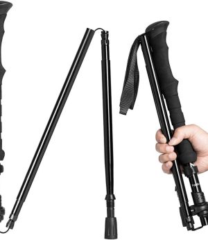 Travel Folding Trekking Hiking Pole with Carrying Case,Collapsible Cane Adjustable Walking Stick Portable Mobility Aid for Women Men Hikers Gift,Black