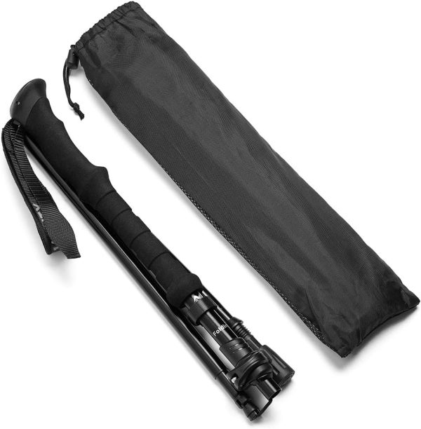 Travel Folding Trekking Hiking Pole with Carrying Case,Collapsible Cane Adjustable Walking Stick Portable Mobility Aid for Women Men Hikers Gift,Black - Image 5